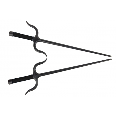 Manji Sai with handles,  Iron ( Round, BLACK ROPE HANDLES) (Pair)
