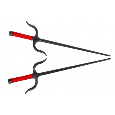 Manji Sai with handles, Iron (Round, RED ROPE HANDLES) (Pair)