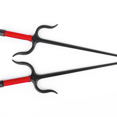 Manji Sai with handles,  Iron (Octagonal, RED ROPE HANDLES) (Pair)
