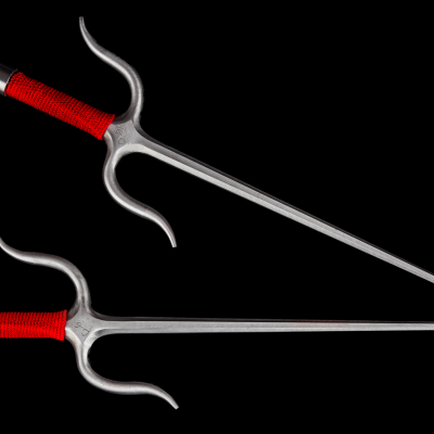 Manji Sai with handles , Stainless Steel ( Octagonal,RED ROPE HANDLES) (Pair)