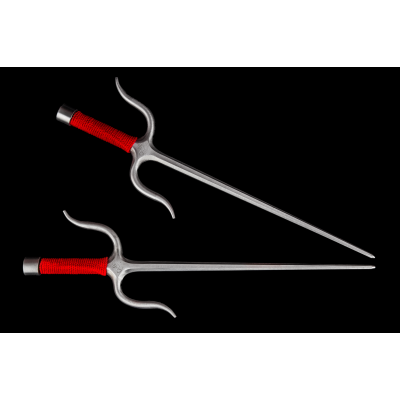 Manji Sai with handles , Stainless Steel ( Octagonal,RED ROPE HANDLES) (Pair)