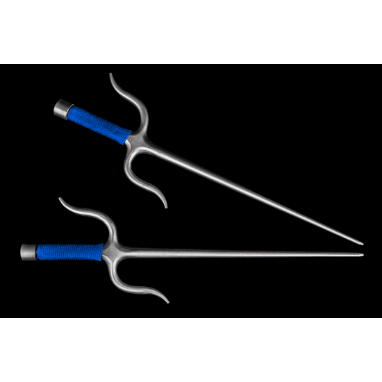 Manji Sai with handles Stainless Steel ( Round,BLUE ROPE HANDLES) (Pair) Manji Sai with handles Stainless Steel ( Round,BLUE ROPE HANDLES) (Pair)