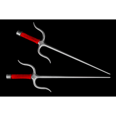 Manji Sai with handles, Stainless Steel ( Round,RED ROPE HANDLES) (Pair)