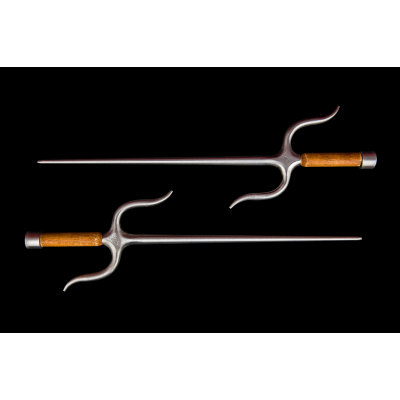 Manji Sai with handles, Stainless Steel ( Round,WOODEN HANDLES) (Pair)