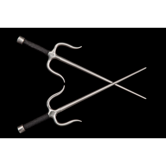 Shimbukan Sai S.Steel octagonal with black rope handles (pair)